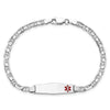 14K White Gold Medical Solid Chain/Solid Plate 26x7mm Soft Diamond Shape Off-Center Red Enamel Anchor Link 7 inch ID Bracelet