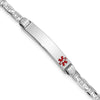 14K White Gold Medical Solid Chain/Solid Plate 26x5mm Off-Center Red Enamel Anchor Link 8 inch ID Bracelet