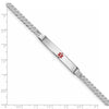 14K White Gold Medical Solid Chain/Solid Plate 37x6mm Centered Red Enamel Flat Curb Link 8 inch ID Bracelet