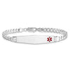 14K White Gold Medical Solid Chain/Solid Plate Soft Diamond Shape 37x9mm Off-Center Red Enamel Flat Curb Link 7 inch ID Bracelet