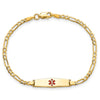14k Medical Solid Chain/Solid Plate 20x5mm Soft Diamond Shape Centered Red Enamel Figaro Link 6 inch Baby/Child ID Bracelet