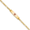 14k Medical Solid Chain/Solid Plate 20x5mm Soft Diamond Shape Centered Red Enamel Figaro Link 6 inch Baby/Child ID Bracelet