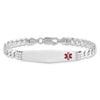 14K White Gold Medical Solid Chain/Solid Plate Soft Diamond Shape 38x9mm Off-Center Red Enamel Flat Curb Link 8 inch ID Bracelet