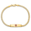 14k Medical Solid Chain/Solid Plate 20x5mm Soft Diamond Shape Centered Red Enamel Curb Link 8 inch ID Bracelet