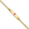14k Medical Solid Chain/Solid Plate 20x5mm Soft Diamond Shape Centered Red Enamel Curb Link 8 inch ID Bracelet