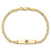 14k Medical Solid Chain/Solid Plate 20x5mm Soft Diamond Shape Centered Red Enamel Flat Anchor Link 6 inch Baby/Child ID Bracelet