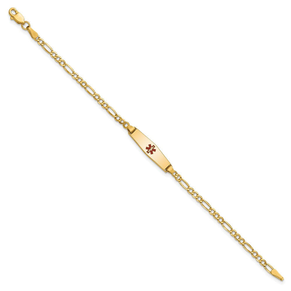 14k Medical Semi-Solid Chain/Solid Plate 20x5mm Soft Diamond Shape Centered Red Enamel Figaro Link 6 inch Baby/Child ID Bracelet