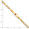 14k Medical Semi-Solid Chain/Solid Plate 20x5mm Soft Diamond Shape Centered Red Enamel Figaro Link 7 inch ID Bracelet