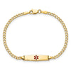 14k Medical Semi-Solid Chain/Solid Plate 20x5mm Soft Diamond Shape Centered Red Enamel Cuban Link 7 inch ID Bracelet