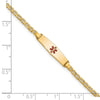 14k Medical Semi-Solid Chain/Solid Plate 20x5mm Soft Diamond Shape Centered Red Enamel Anchor Link 7 inch ID Bracelet