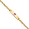 14k Medical Semi-Solid Chain/Solid Plate 20x5mm Soft Diamond Shape Centered Red Enamel Anchor Link 7 inch ID Bracelet