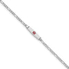 14k White Gold Medical Semi-Solid Chain/Solid Plate 20x5mm Soft Diamond Shape Centered Red Enamel Figaro Link 6 inch Baby/Child ID Bracelet