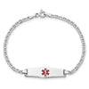 14k White Gold Medical Semi-Solid Chain/Solid Plate 25x7mm Soft Diamond Shape Centered Red Enamel Anchor Link 6 inch Baby/Child ID Bracelet