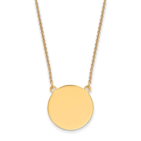 14k Plain .027 Gauge Round Engravable 19x19mm Disc 18 inch Necklace