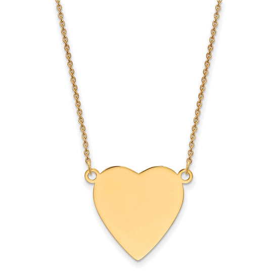 14k Plain .018 Gauge Heart Engravable 21x23mm Disc 18 inch Necklace