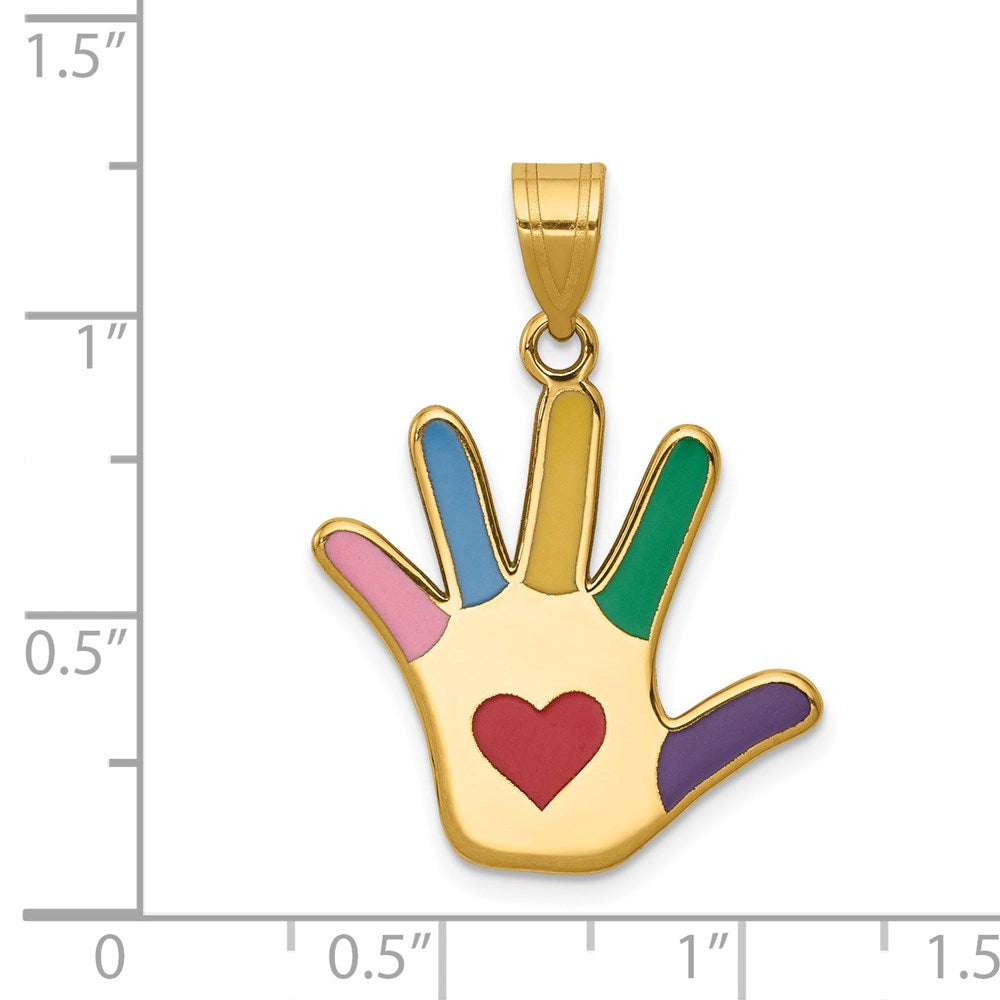 14k Enameled Autism with Heart Handprint Pendant
