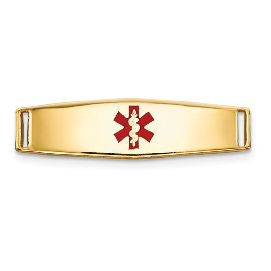 14k Polished 19x5mm Centered Red Epoxy Enameled Medical ID Soft Diamond Shape Plate # 813