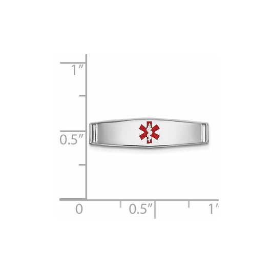 14k White Gold Polished 19x5mm Centered Red Epoxy Enameled Medical ID Soft Diamond Shape Plate # 813
