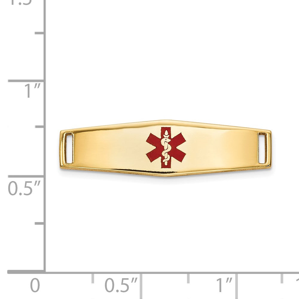 14k Polished 24x7mm Centered Red Epoxy Enameled Medical ID Soft Diamond Shape Plate # 816
