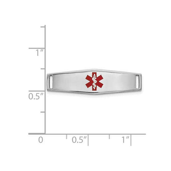 14k White Gold Polished 24x7mm Centered Red Epoxy Enameled Medical ID Soft Diamond Shape Plate # 816