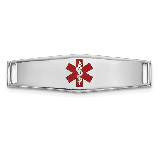 14k White Gold Polished 24x7mm Centered Red Epoxy Enameled Medical ID Soft Diamond Shape Plate # 816