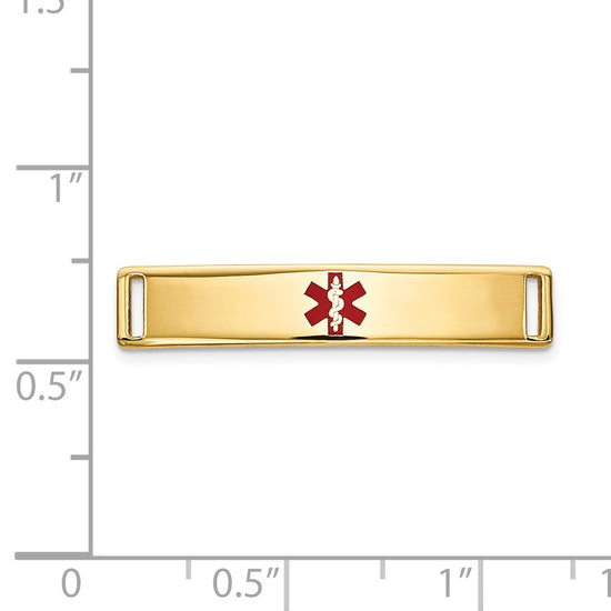14k Polished 24x5mm Centered Red Epoxy Enameled Medical ID Plate # 816