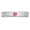 14k White Gold Polished 24x5mm Centered Red Epoxy Enameled Medical ID Plate # 816