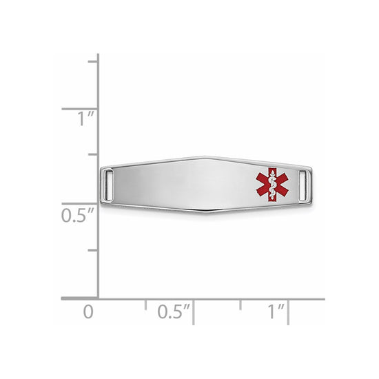 14k White Gold Polished 24x7mm Off-Center Red Epoxy Enameled Medical ID Soft Diamond Shape Plate # 816