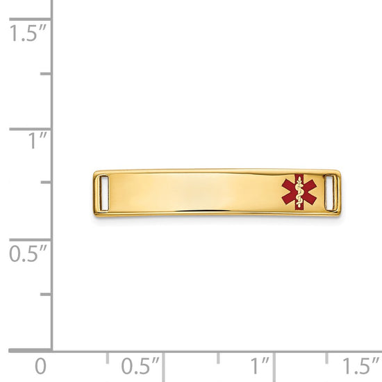 14k Polished 24x5mm Off-Center Red Epoxy Enameled Medical ID Plate # 816