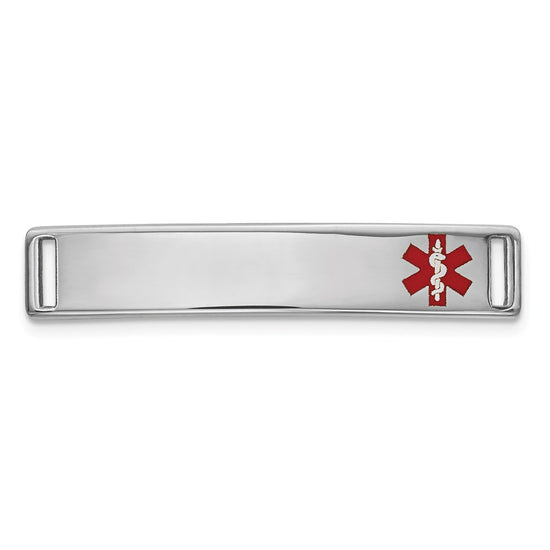 14k White Gold Polished 24x5mm Off-Center Red Epoxy Enameled Medical ID # 816
