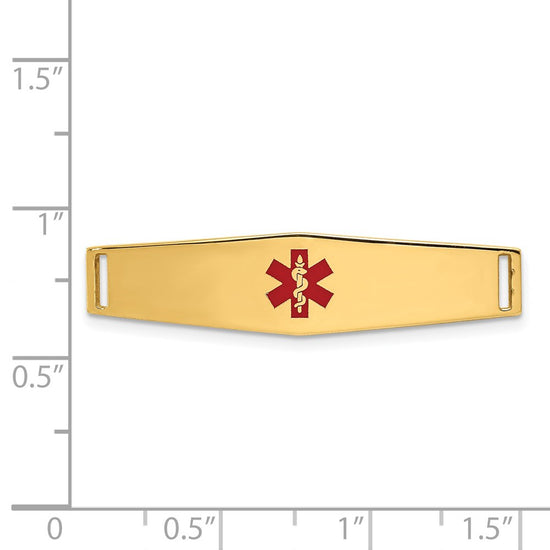 14K 34x9mm Centered Red Epoxy Enameled Soft Diamond Shape Medical ID Plate # 817