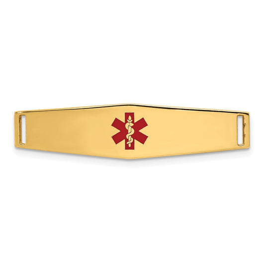 14K 34x9mm Centered Red Epoxy Enameled Soft Diamond Shape Medical ID Plate # 817