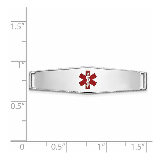 14K White Gold 34x9mm Centered Red Epoxy Enameled Soft Diamond Shape Medical ID Plate # 817