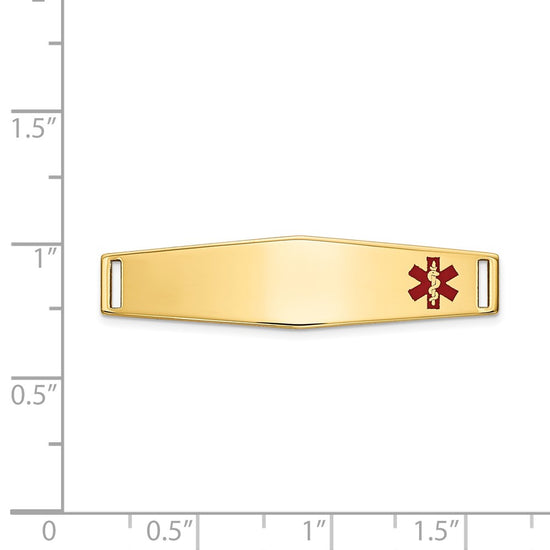 14K 34x9mm Off-Center Red Epoxy Enameled Soft Diamond Shape Medical ID Plate # 817