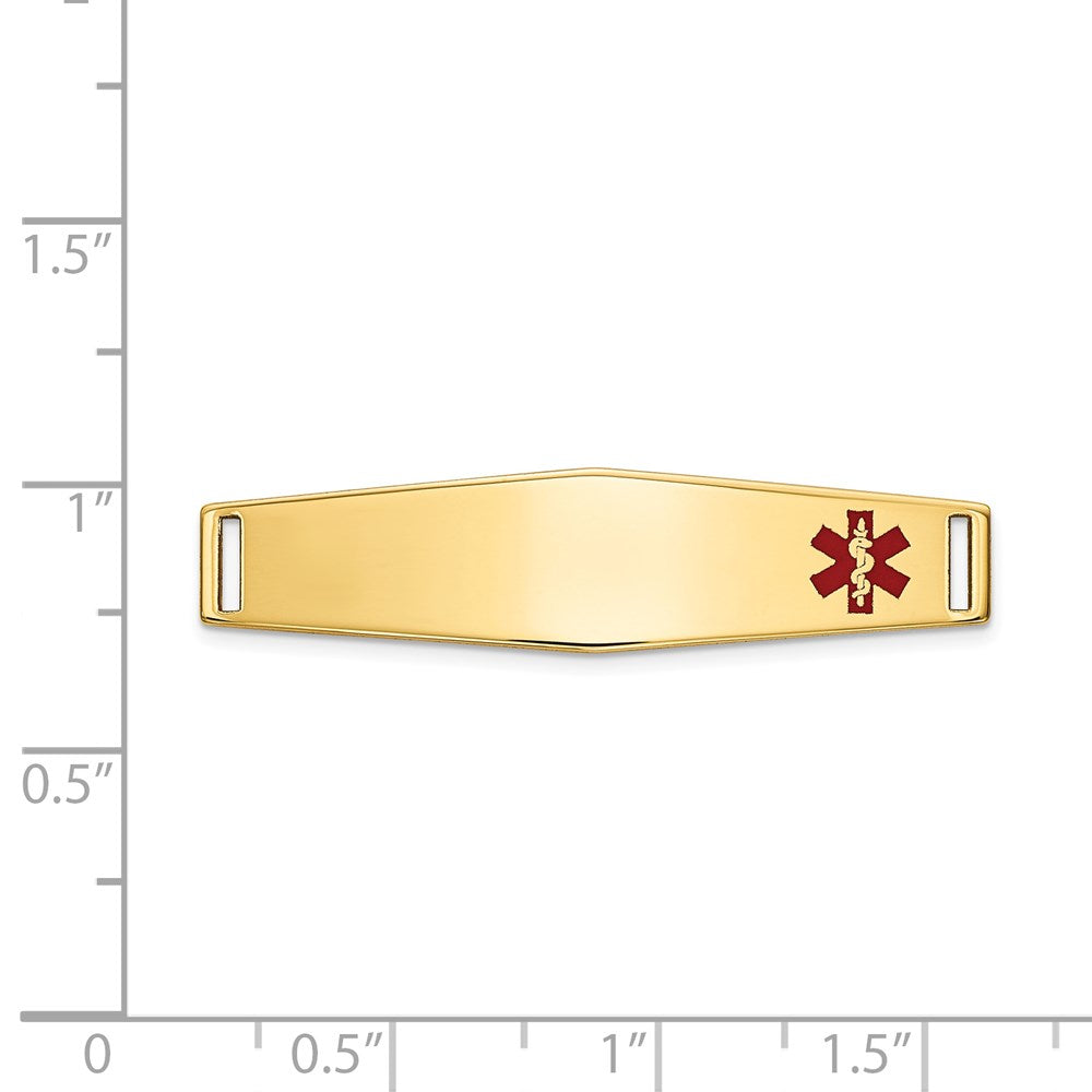 14K 34x9mm Off-Center Red Epoxy Enameled Soft Diamond Shape Medical ID Plate # 817