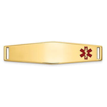 14K 34x9mm Off-Center Red Epoxy Enameled Soft Diamond Shape Medical ID Plate # 817