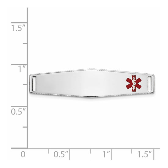 14K White Gold 34x9mm Off-Center Red Epoxy Enameled Soft Diamond Shape Medical ID Plate # 817