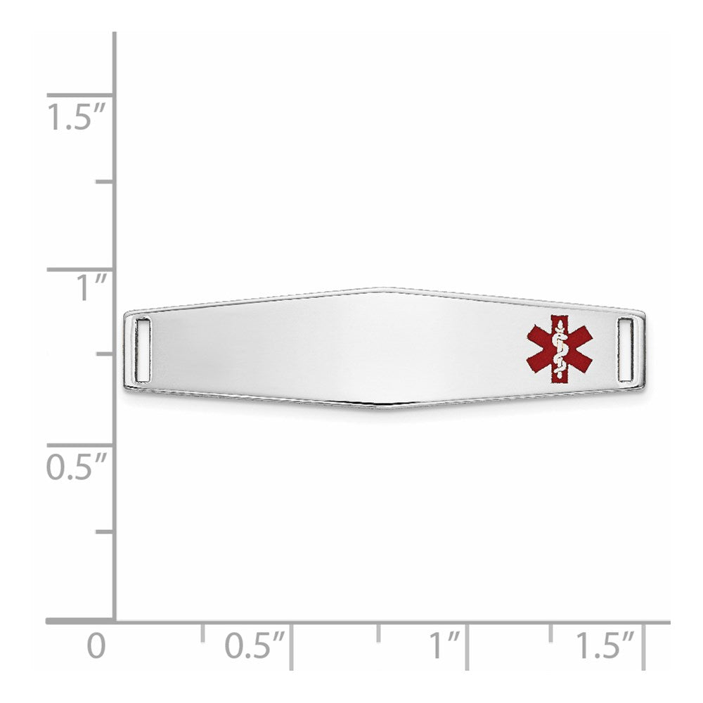 14K White Gold 34x9mm Off-Center Red Epoxy Enameled Soft Diamond Shape Medical ID Plate # 817