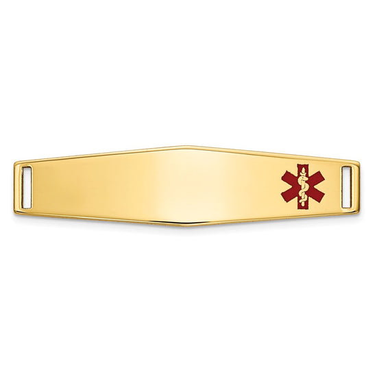 14K 34x9mm Off-Center Red Epoxy Enameled Soft Diamond Shape Medical ID Plate # 817