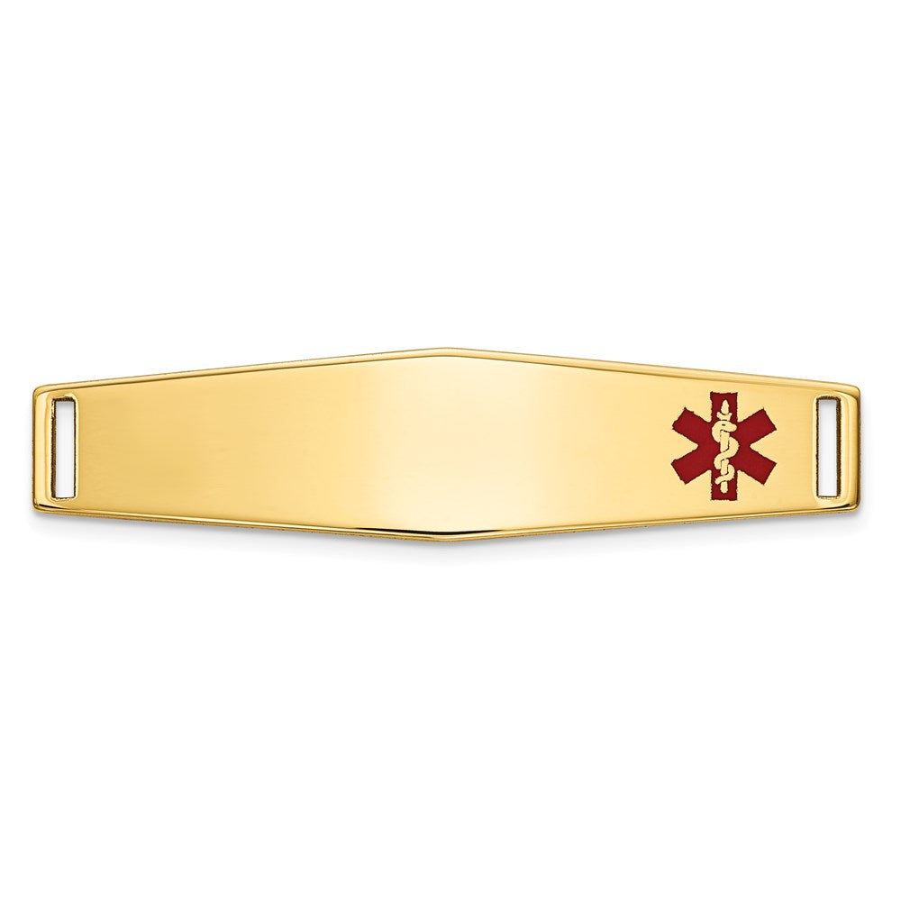 14K 34x9mm Off-Center Red Epoxy Enameled Soft Diamond Shape Medical ID Plate # 817