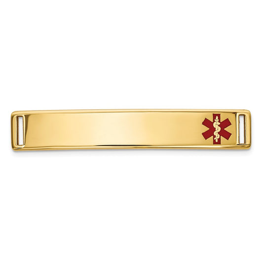 14K 34x6mm Off-Center Red Epoxy Enameled Medical ID Plate # 817