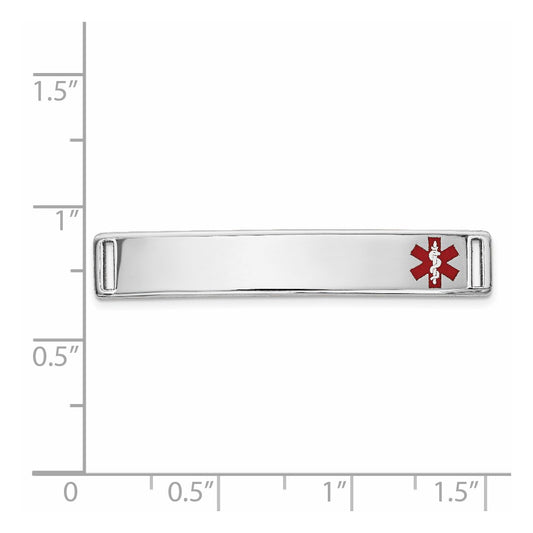 14K White Gold 34x6mm Off-Center Red Epoxy Enameled Medical ID Plate # 817