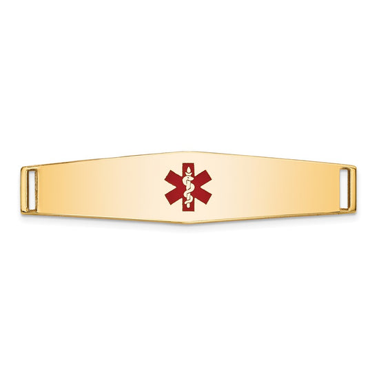 14K 36x9mm Centered Red Epoxy Enameled Soft Diamond Shape Medical ID Plate # 818