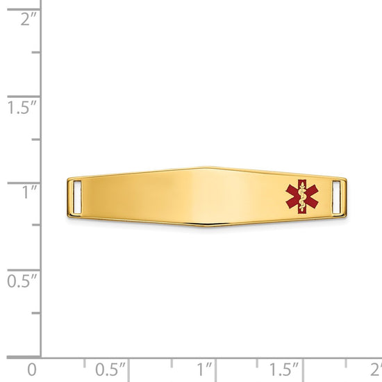 14K 36x9mm Off-Center Red Epoxy Enameled Soft Diamond Shape Medical ID Plate # 818
