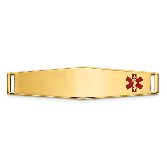 14K 36x9mm Off-Center Red Epoxy Enameled Soft Diamond Shape Medical ID Plate # 818