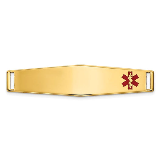 14K 36x9mm Off-Center Red Epoxy Enameled Soft Diamond Shape Medical ID Plate # 818