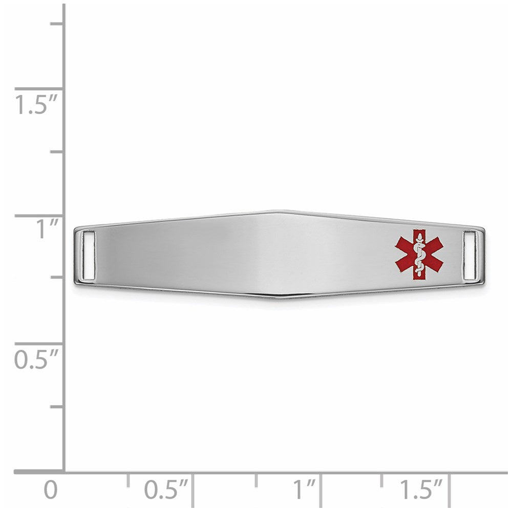 14K White Gold 36x9mm Off-Center Red Epoxy Enameled Soft Diamond Shape Medical ID Plate # 818