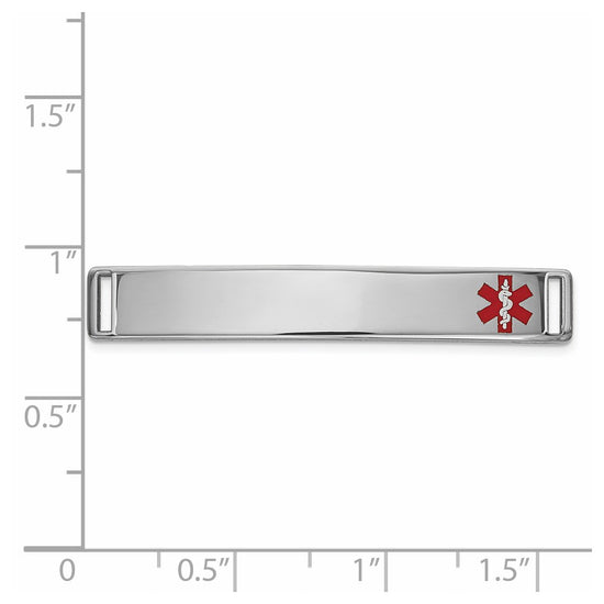 14K White Gold 36x6mm Off-Center Red Epoxy Enameled Medical ID Plate # 818