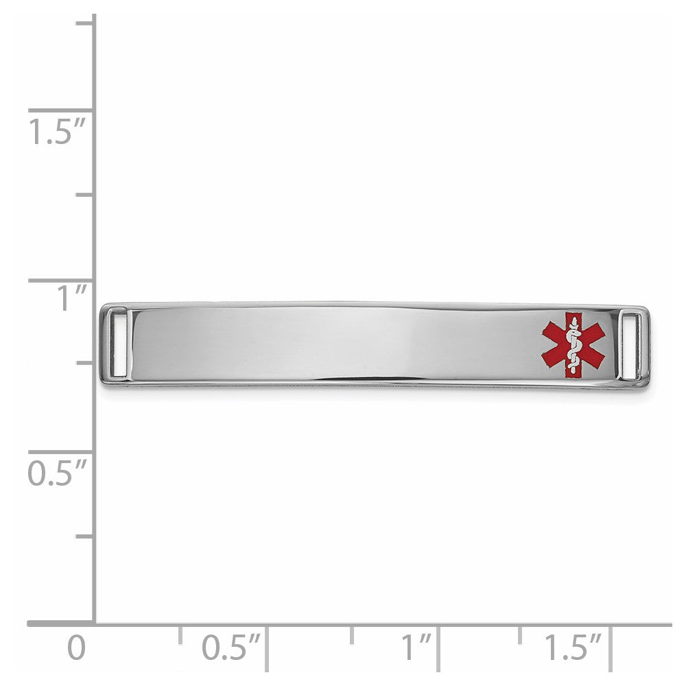 14K White Gold 36x6mm Off-Center Red Epoxy Enameled Medical ID Plate # 818