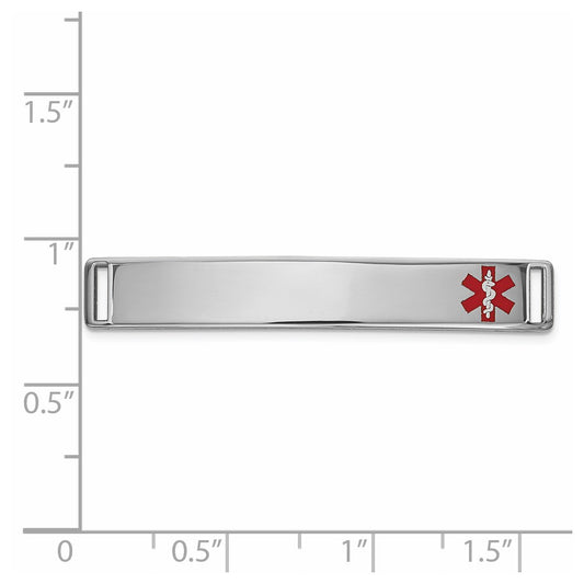 14K White Gold 36x6mm Off-Center Red Epoxy Enameled Medical ID Plate # 818